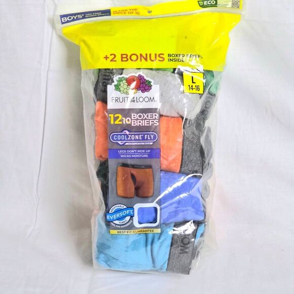 Fruit of the Loom Boys 12+2 Bonus Boxer Briefs L 14-16 - Picture 1 of 6